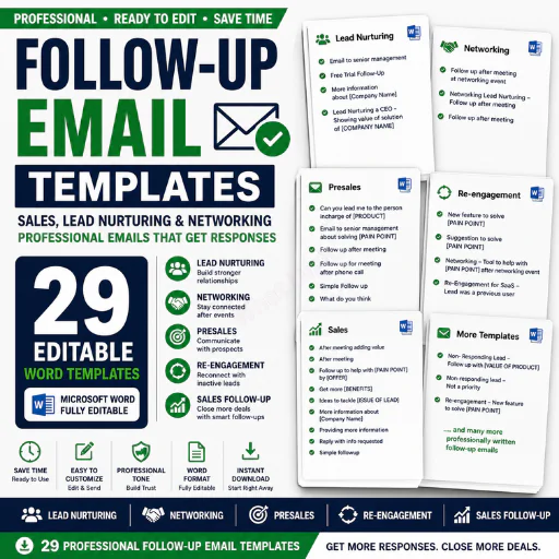 Follow-Up Email Templates – 29 Professional Sales, Lead Nurturing & Networking Word Templates
