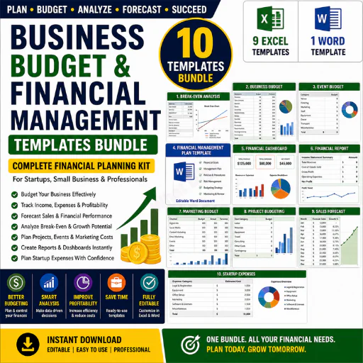 Business Budget & Financial Management Templates Bundle | 9 Excel And 1 Word Template