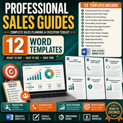 Professional Sales Guides Templates Bundle –12 Sales Planning, Prospecting & Telemarketing Word File