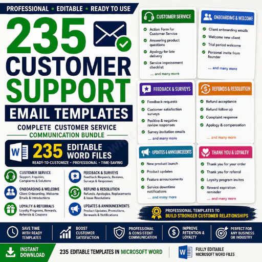 235 Customer Support Email Templates | Customer Service & Business Communication Bundle