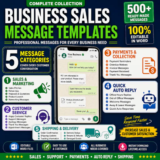 WhatsApp Sales Messages Templates Bundle – Marketing, Customer Service, Payment, Auto Reply