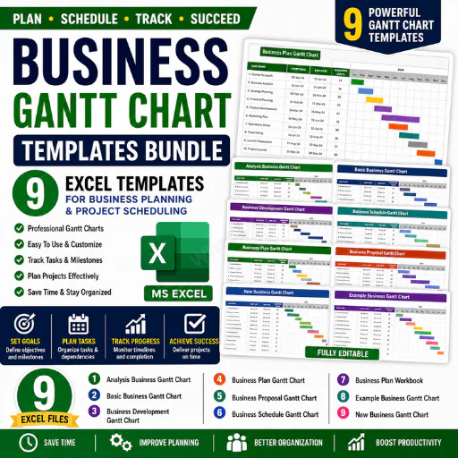 Business Gantt Chart Excel Templates Bundle – 9 Planning & Scheduling Tools