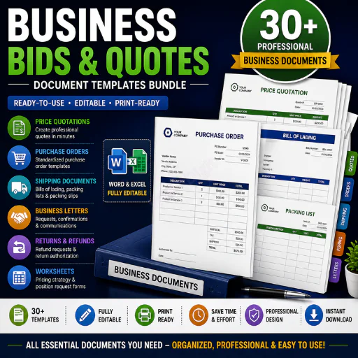 Business Bids & Quotes Document Templates Bundle – 30+ Professional Word, Excel & Business Forms