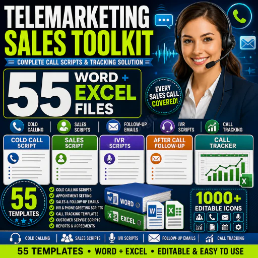 Telemarketing Scripts & Cold Calling Templates Bundle – 55 Sales Call, Follow-Up, IVR & Tracking