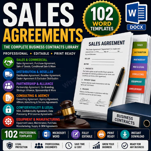 Sales Agreement Templates Bundle–102 Professional Business Contracts & Legal Agreement Word Template