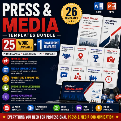 Press & Media Templates Bundle – 25 PR, Press Release, Advertising & Media Communication Templates