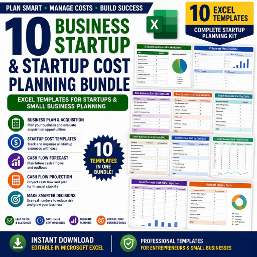 Business Startup & Startup Cost Planning Excel Templates Bundle