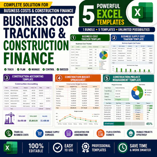 Business Cost Tracking & Construction Finance Excel Templates | 5-in-1
