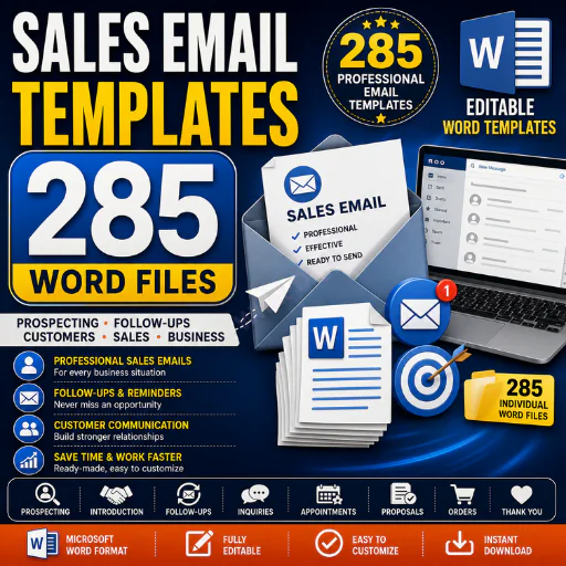 Sales Email Templates Bundle – 285 Professional Business & Customer Email Word Templates