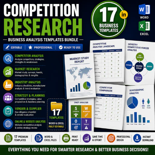Competition Research Templates Bundle – 17 Business Analysis, Market Research & Competitive Analysis