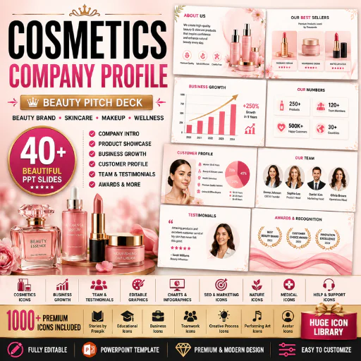 Cosmetics Company Profile PowerPoint Template – Beauty Brand Pitch Deck