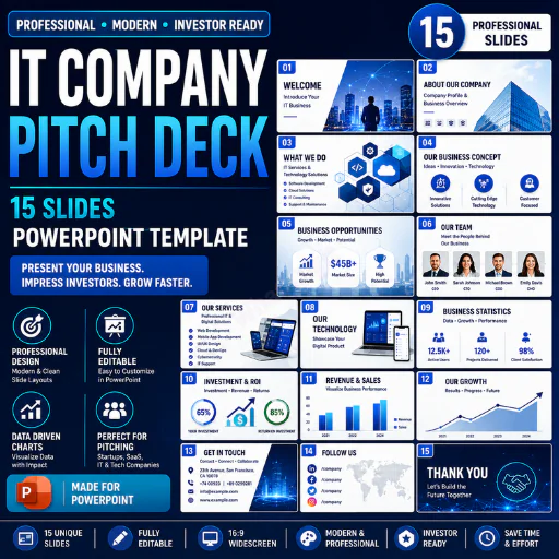 IT Company Pitch Deck – 15 Slide PowerPoint Presentation Template