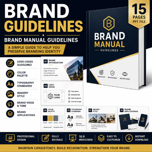 Brand Guidelines PowerPoint Template – 15 Page Brand Manual & Corporate Identity Presentation