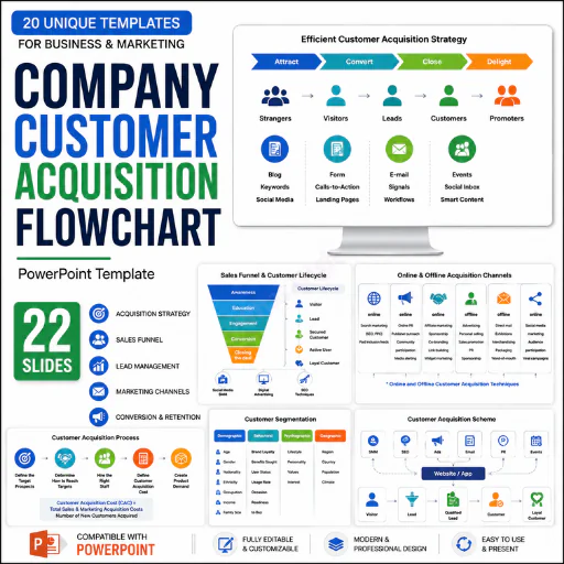 Company Customer Acquisition Flowchart PowerPoint Template– 22 Slide